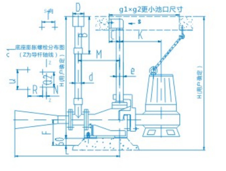 深水自吸式潜水射流曝气机自耦式安装示意图